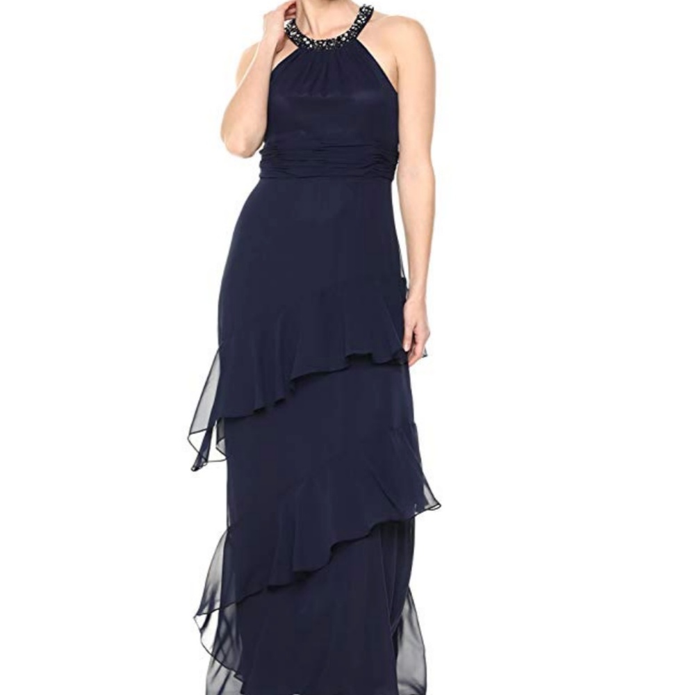 Eliza J Women's Beaded Halter Gown Size 6 Navy